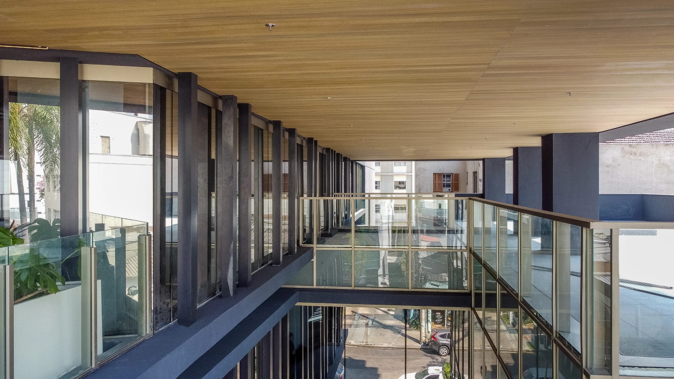 Outdoor soffit in Lesco Shield ecological wood boards.